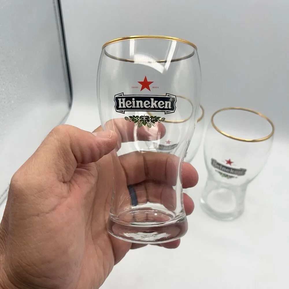 3 Heineken 300 ml Gold Rim Tulip Beer Glasses Holland Netherlands